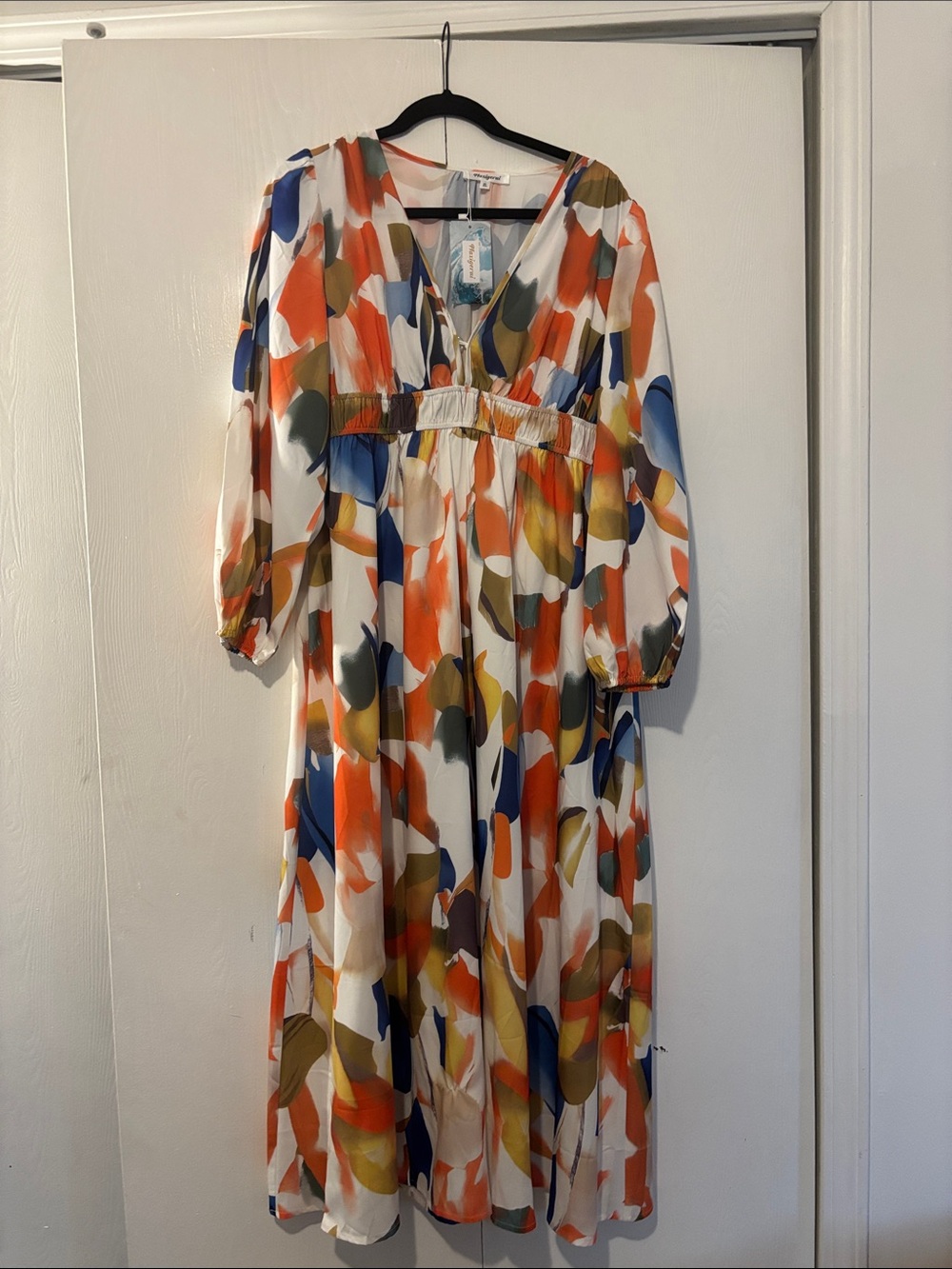 Maxi V-Neck Smocked Waist Dress in Multi-Color